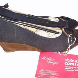 Dex Flex Comfort Wedge Heeled Dress Shoes- Navy